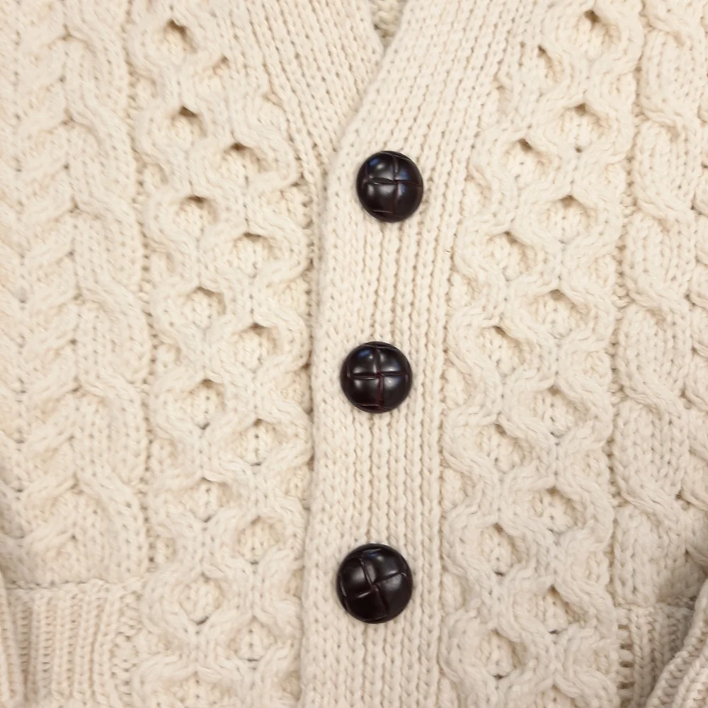 Vintage Celtic & Co Men's Irish Cream Cable Aran Merino Wool Cardigan Size Large - Picture 6 of 12